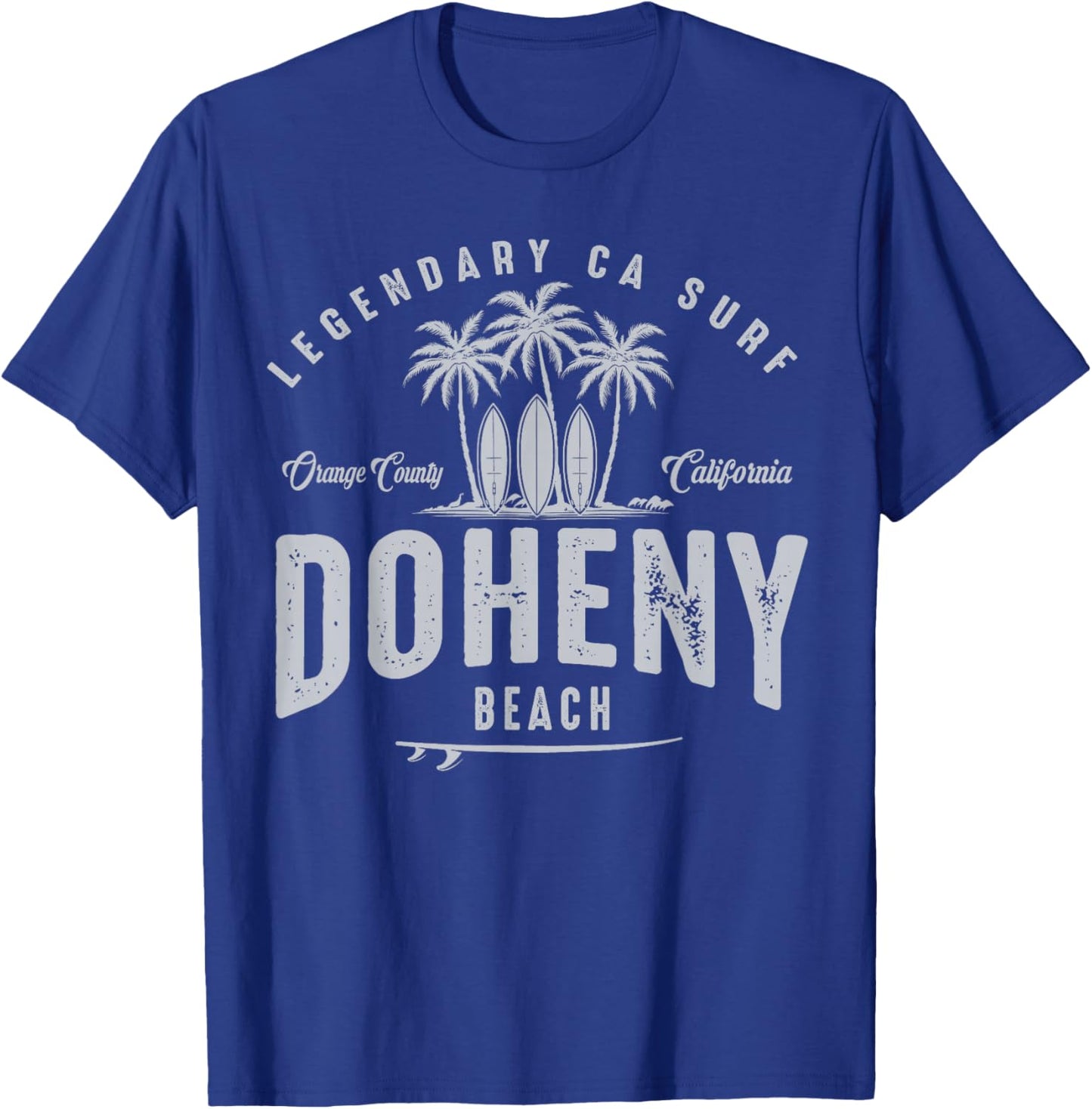 THREE VINTAGE SURFBOARDS AND PALMS - Doheny Beach T-Shirt - T-Shirt | Royal