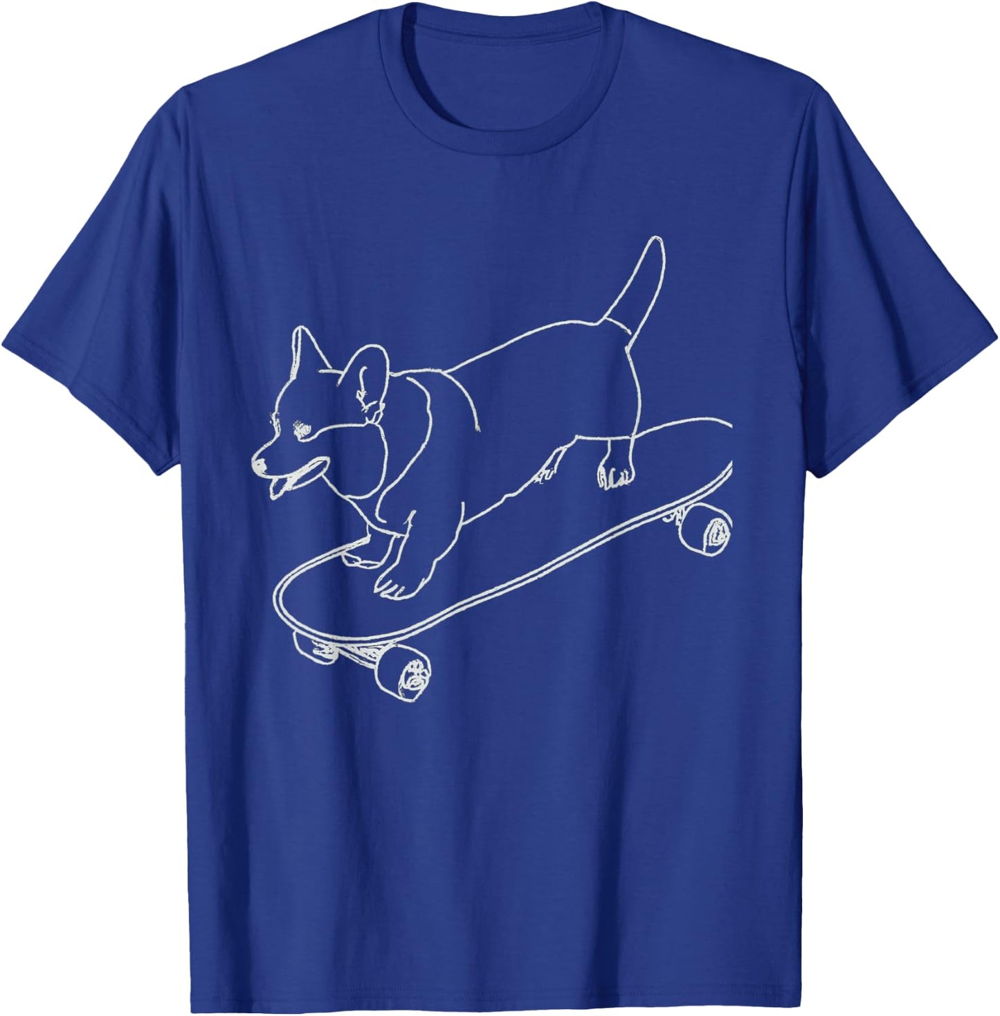 Corgi Skateboarding Outline Line Drawing Skater Corgi Dog T-Shirt - T-Shirt | Royal