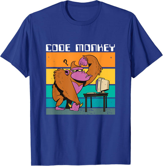 Code Monkey Gorilla Retro Coding Coder PC Nerd Geek Web Gift T-Shirt - T-Shirt | Royal