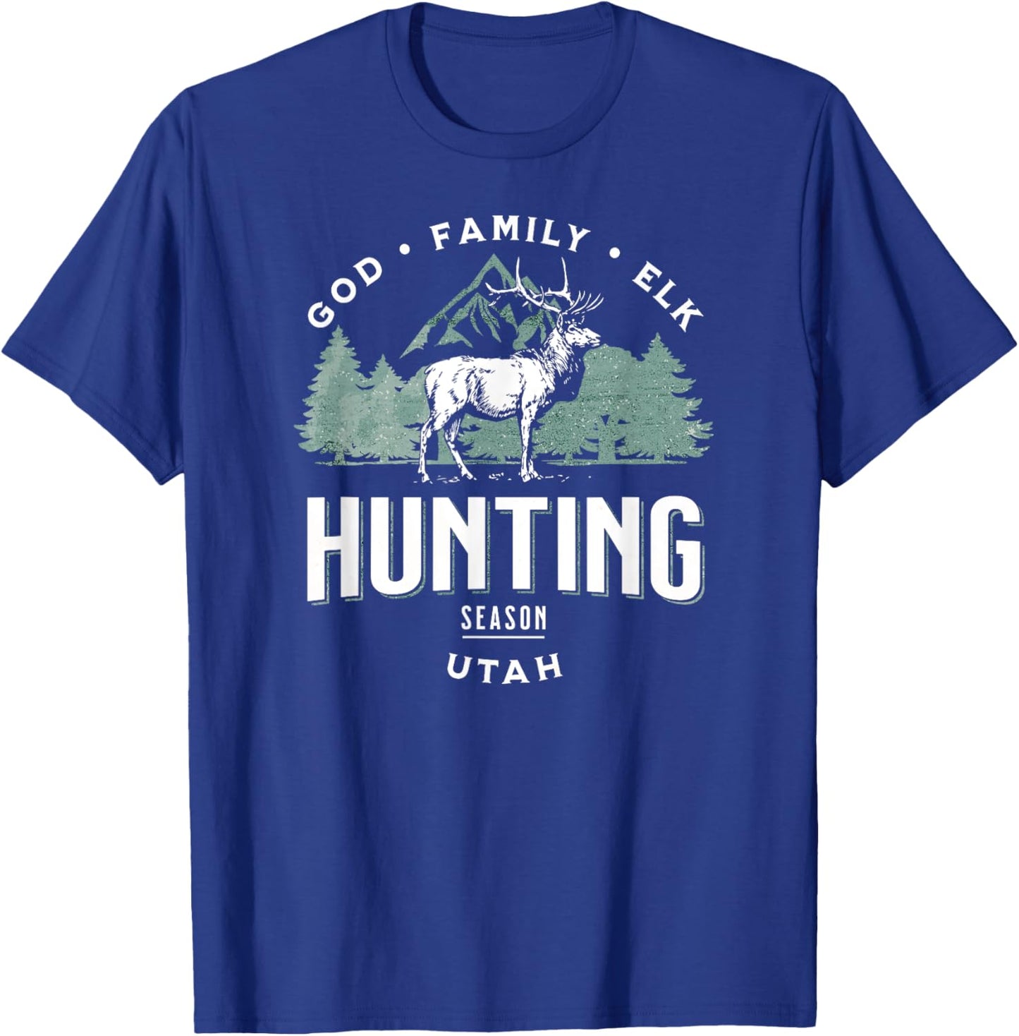 Utah God, Family, Elk Hunting Season Illustration T-Shirt - T-Shirt | Royal