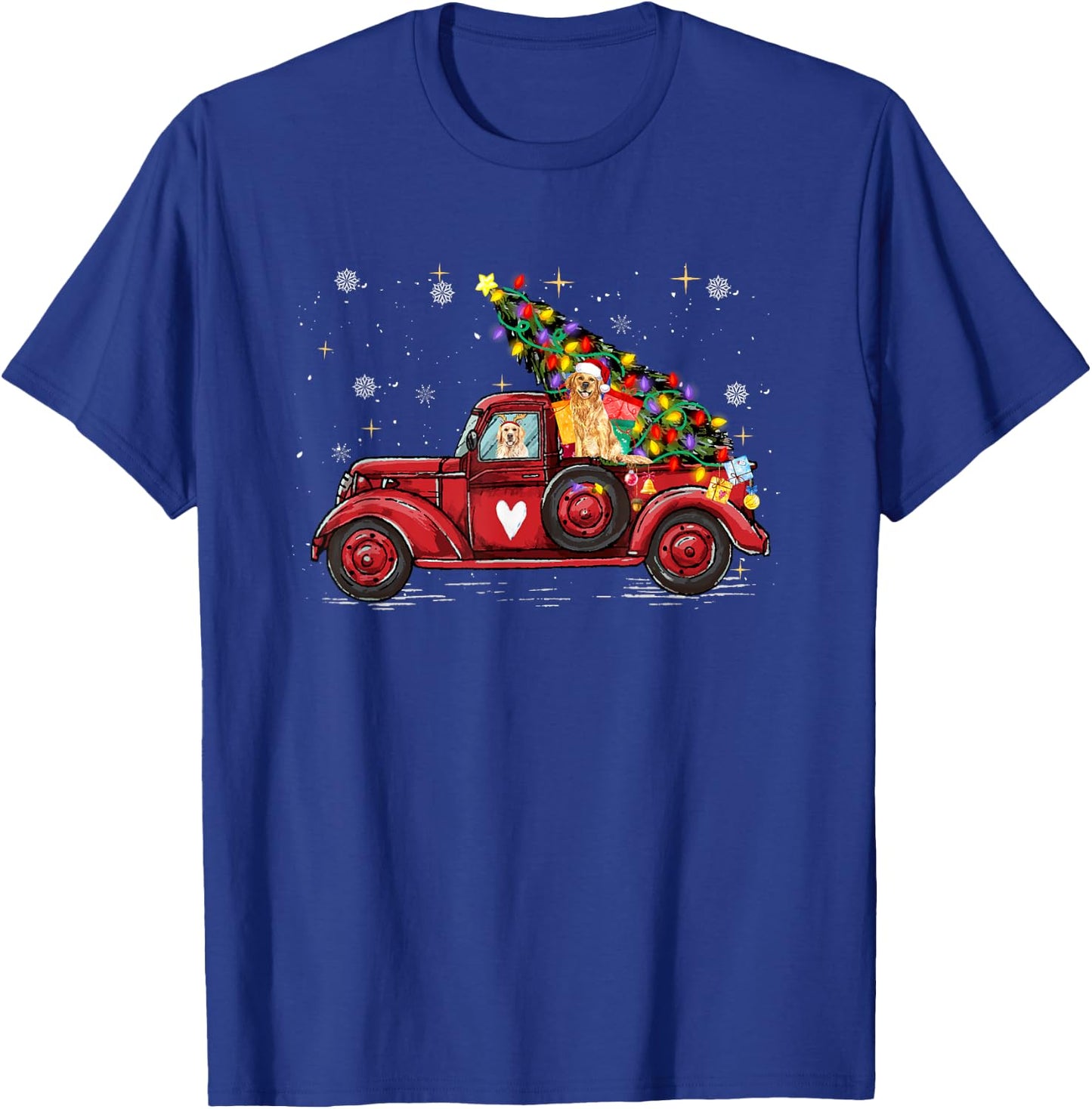 Golden Retriever Dog Love Red Pickup Truck Christmas Men Women Kids T-Shirt - T-Shirt | Royal