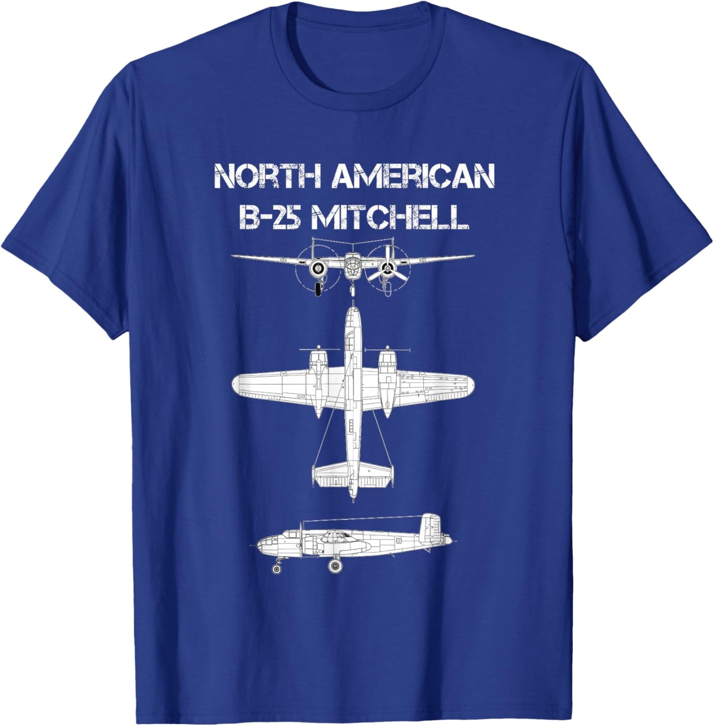 North American B-25 Mitchell WW2 Bomber Airplane Blueprint T-Shirt - T-Shirt | Royal