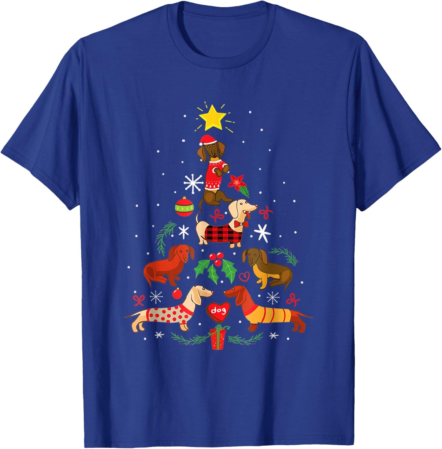 family clothing Christmas dachshund dog tree santa women men T-Shirt - T-Shirt | Royal