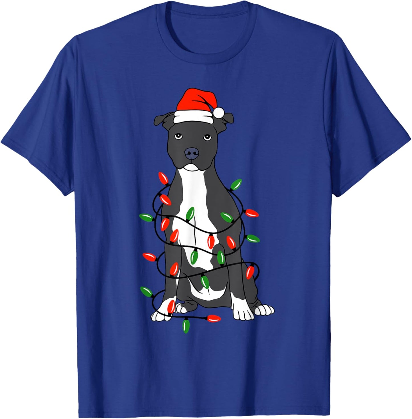 Pittie Pitbull Christmas Santa Hat Lights Xmas Dog Lover T-Shirt - T-Shirt | Royal