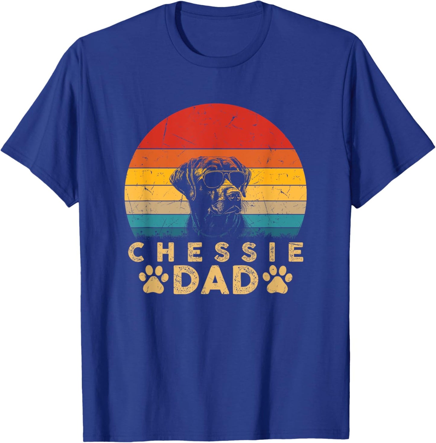 Vintage Cool Chessie Dad Dog Lovers Paw Print Fathers Day T-Shirt - T-Shirt | Royal