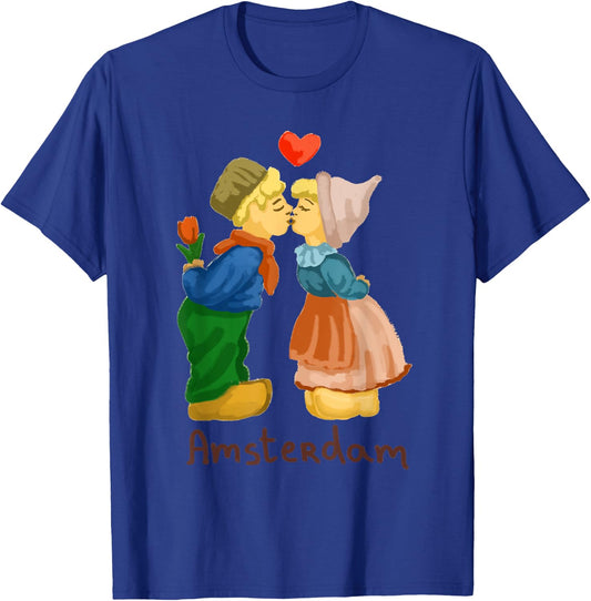 Amsterdam Boy Girl Kiss Love Heart Tulip Holland Netherlands T-Shirt - T-Shirt | Royal