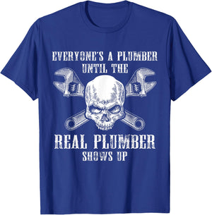 Funny Plumber - Real Plumbing Skull Gift T-Shirt - T-Shirt | Royal