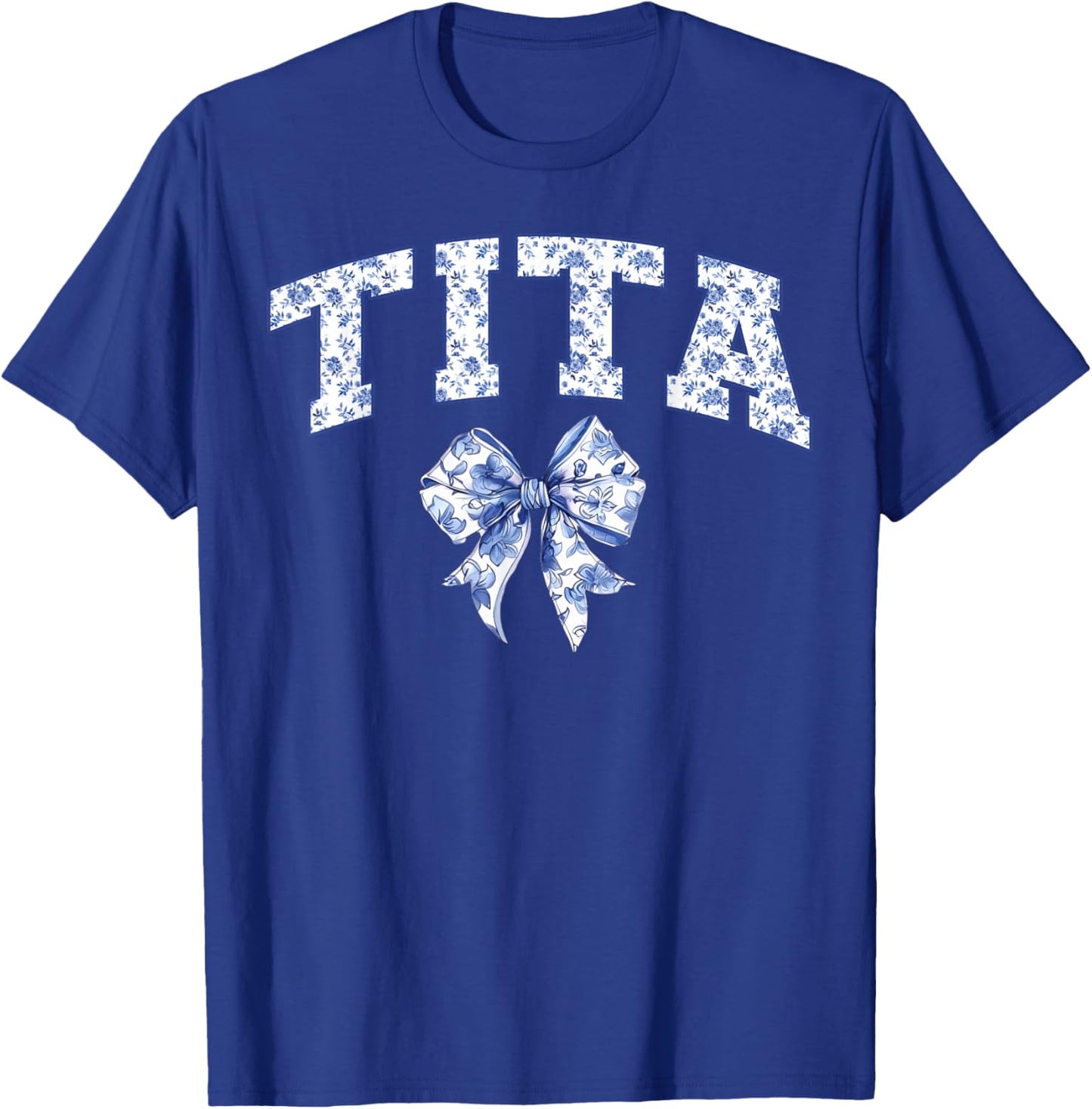 Tita Coquette Toile Blue Bow Floral Family Matching T-Shirt - T-Shirt | Royal