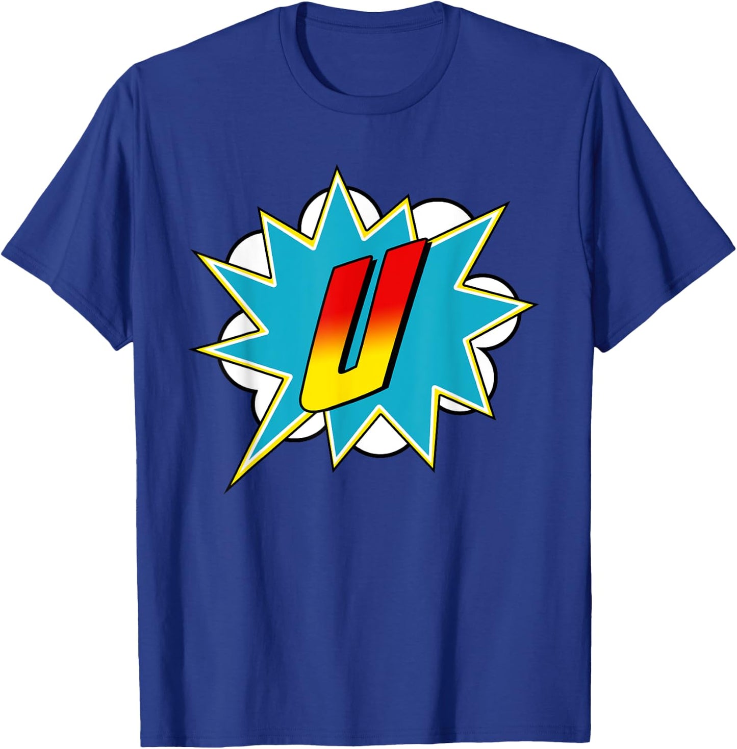 Letter U Superhero Name Comic Letter Retro Costume T-Shirt - T-Shirt | Royal