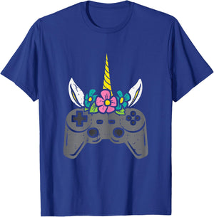 Gamer Controller Unicorn Head Girls Kids Toddler Youth Women T-Shirt - T-Shirt | Royal