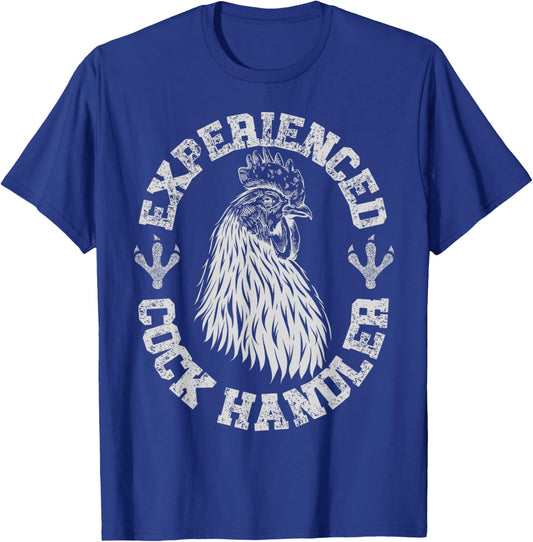 Vintage Experienced Cock Handler Funny Chicken Farmer Humor T-Shirt - T-Shirt | Royal
