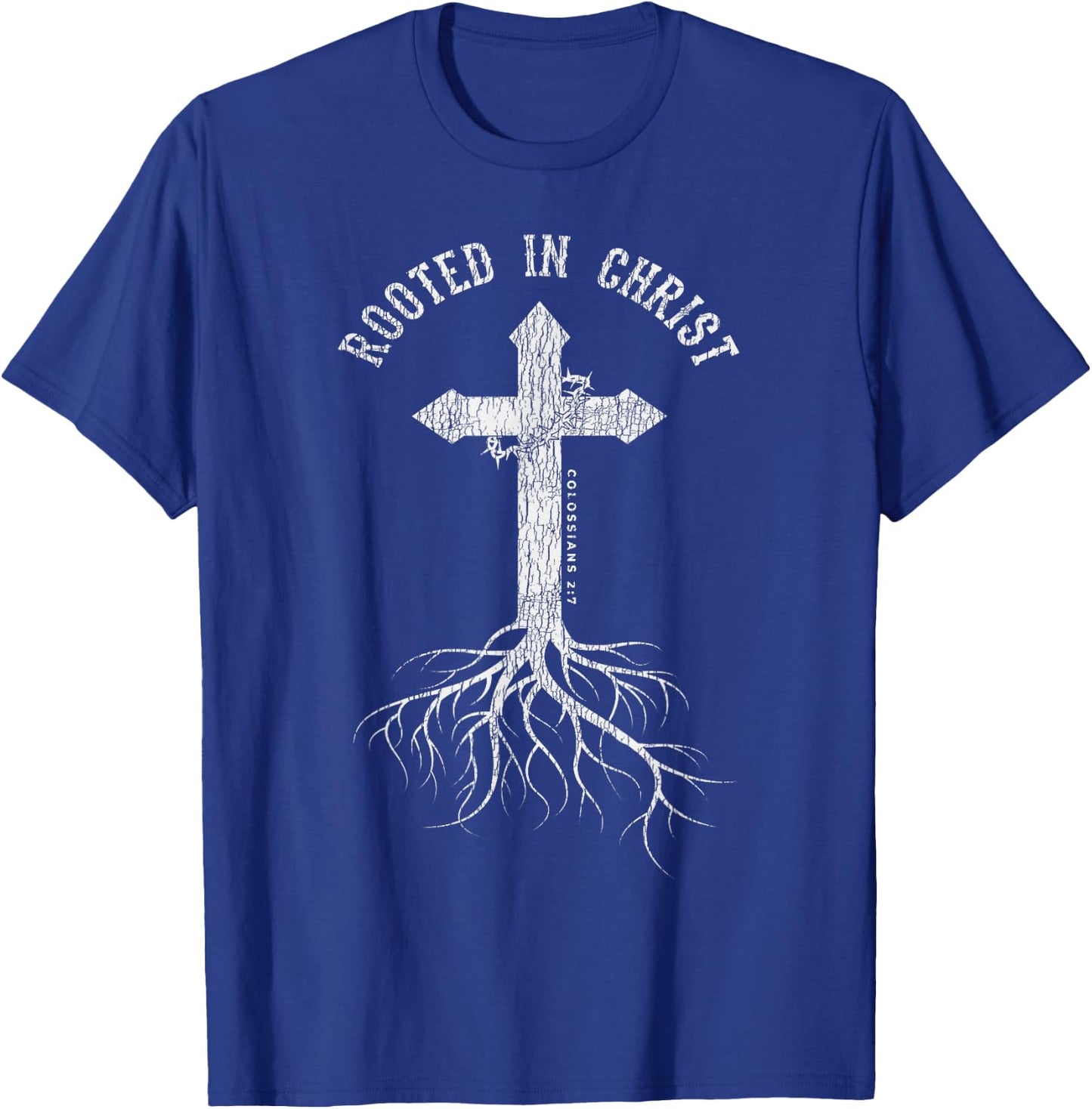 Vintage Rooted In Jesus Christ Cross Christian Faith Bible T-Shirt - T-Shirt | Royal