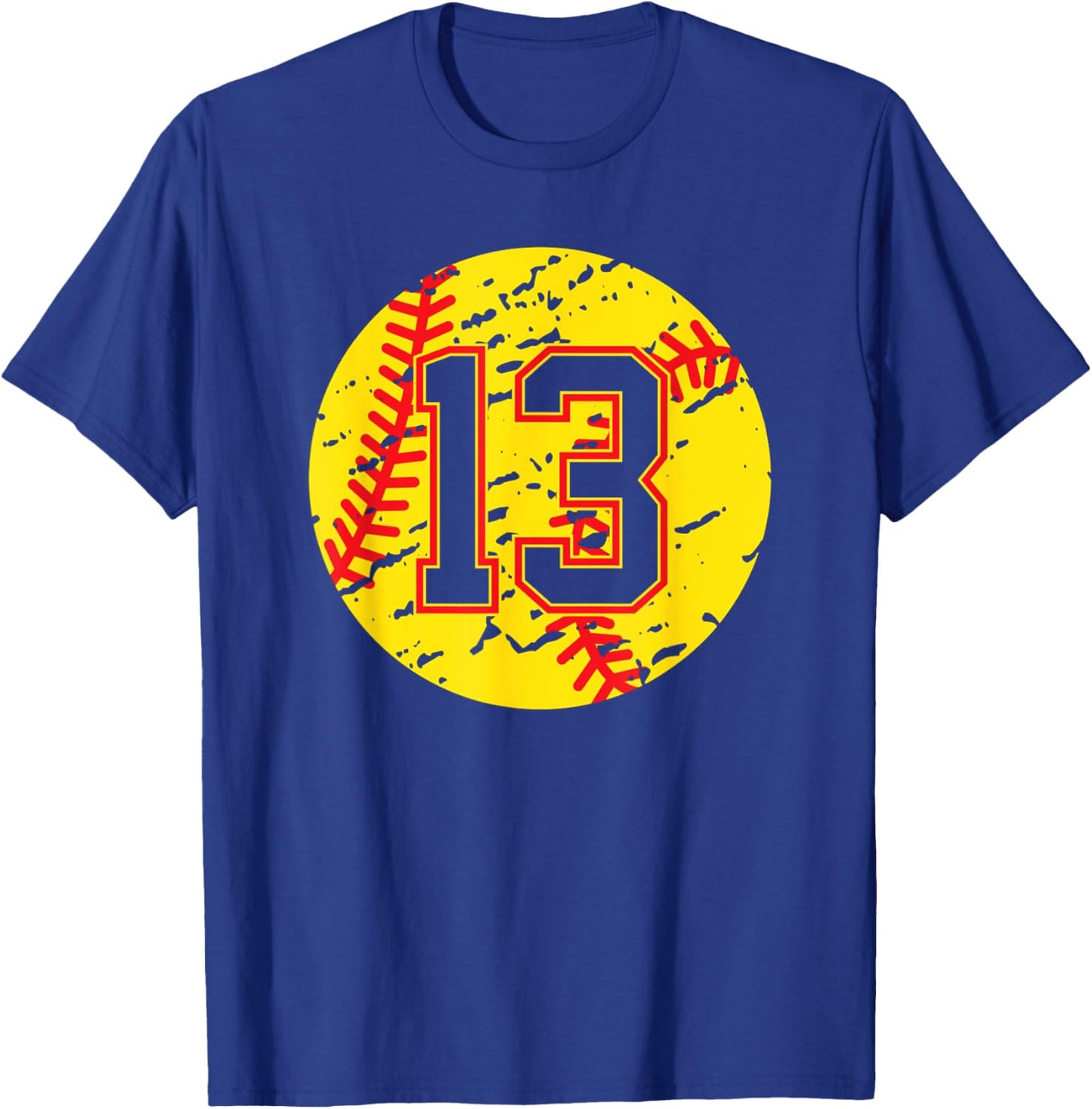 Softball Number 13 Mom Show Support Favorite Player T-Shirt - T-Shirt | Royal