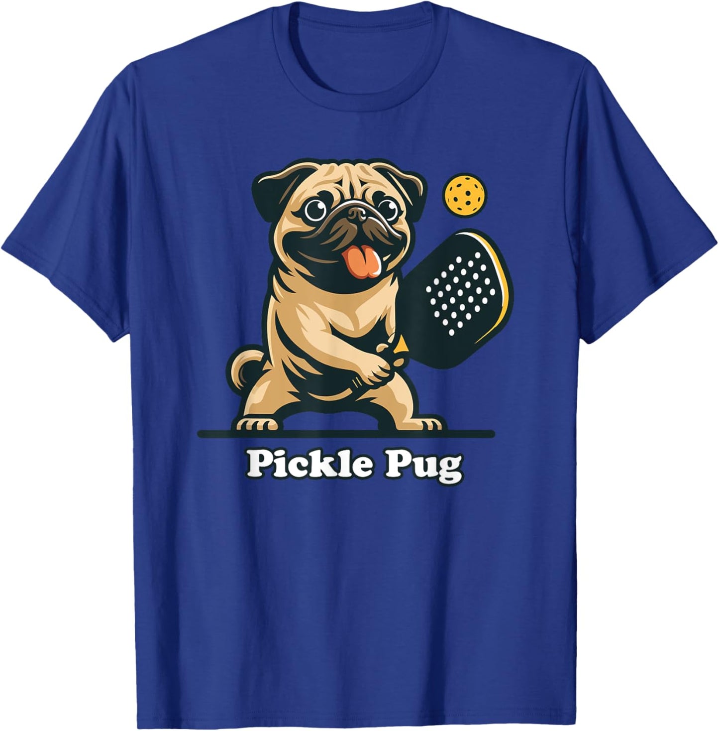Pug Dad Pug Canine Playing Pickleball Funny Doggo Pickle Pug , Small, Grey T-Shirt - T-Shirt | Royal