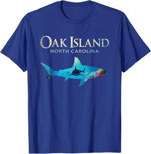 Oak Island Retro Oak Island Nc Shark T-Shirt - T-Shirt | Royal