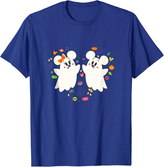 Disney Mickey and Minnie Cute Little Ghosts Halloween Heart T-Shirt - T-Shirt | Royal