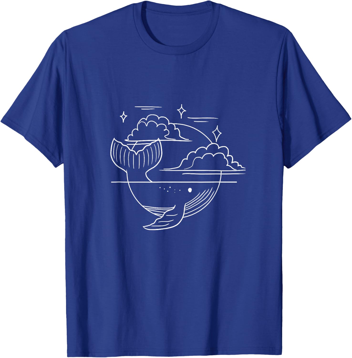Whale Moon Clouds Minimal Sea Animal Nature Line Art Gift T-Shirt - T-Shirt | Royal