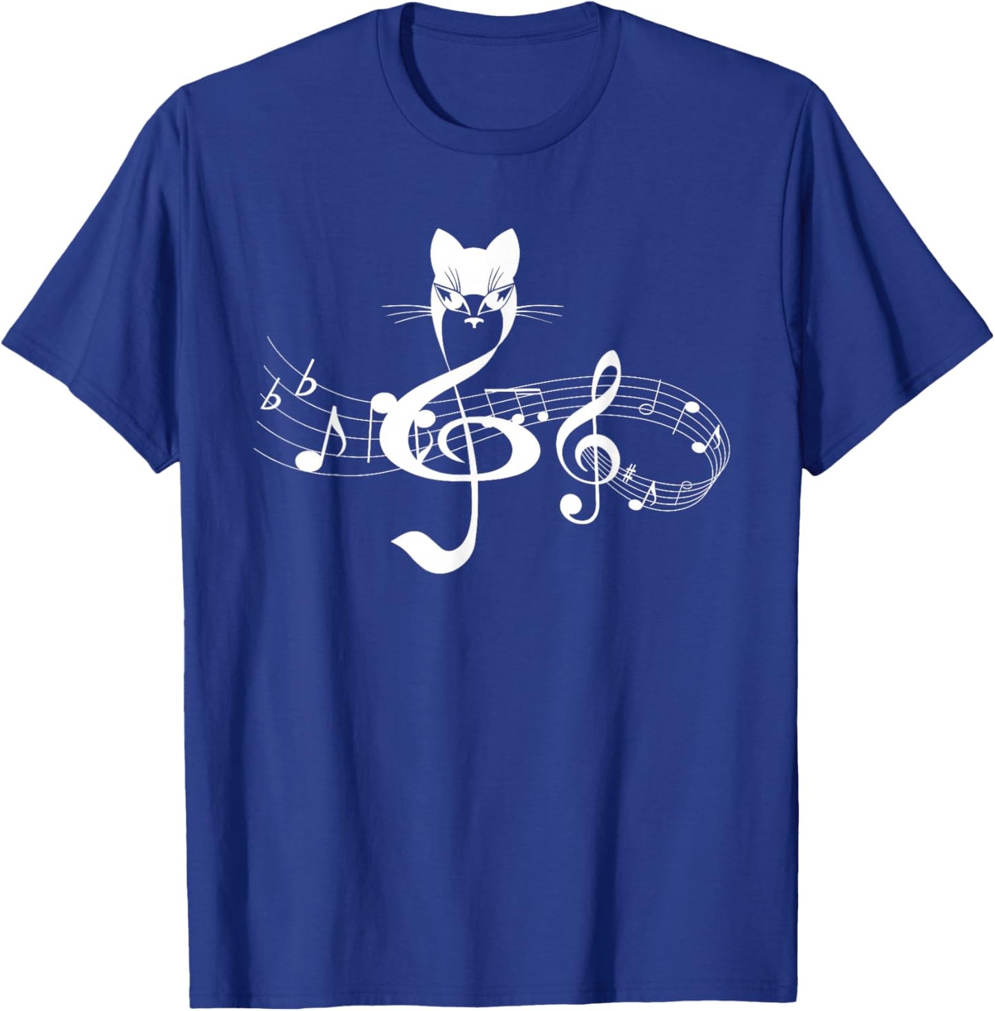 Music & Cats Lover Treble Clef Funny Cat Music Notes T-Shirt - T-Shirt | Royal