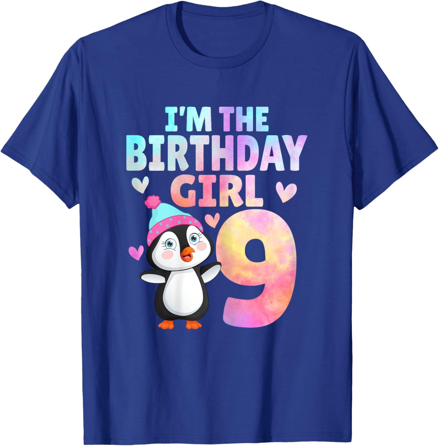 9th Birthday Penguin Lover I'm The Birthday Girl 9 Years Old T-Shirt - T-Shirt | Royal