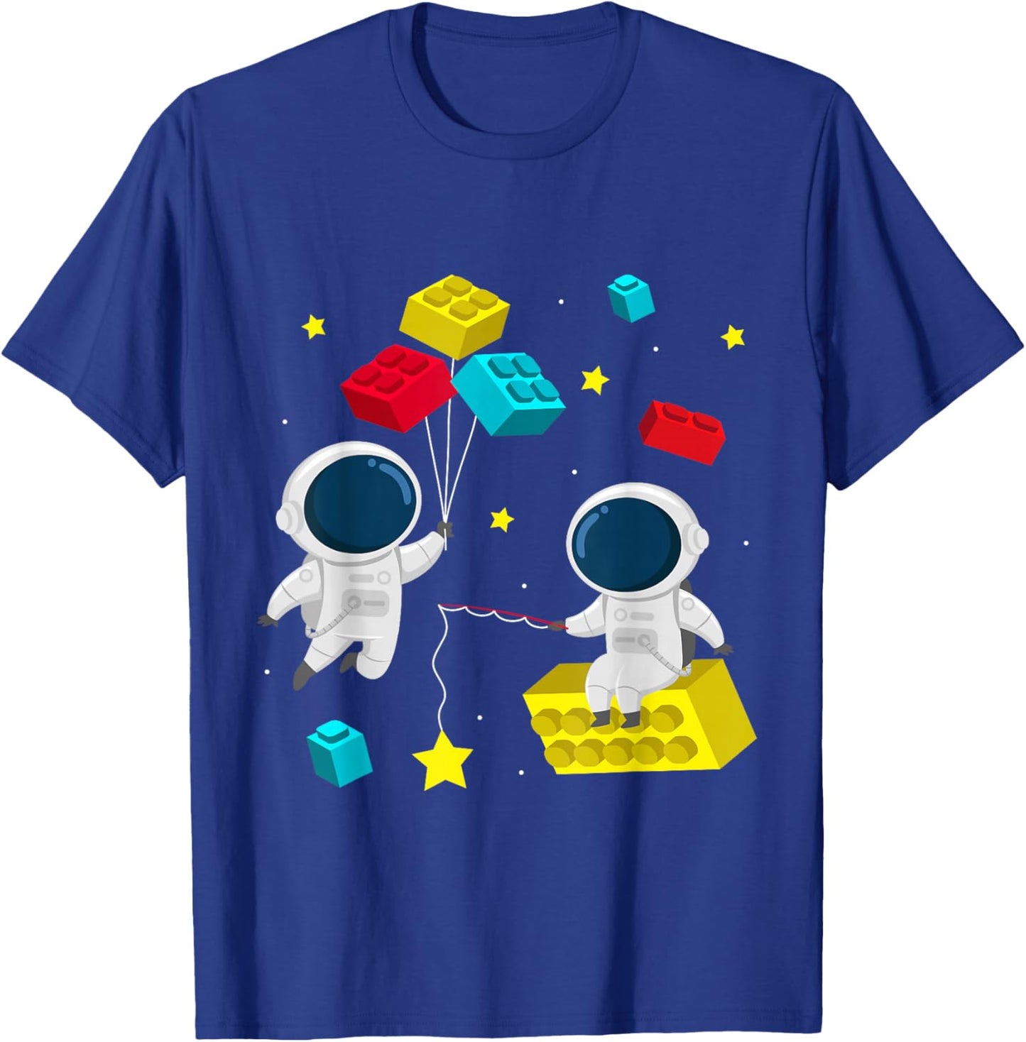 Space Astronaut Building Blocks Bricks T-Shirt - T-Shirt | Royal