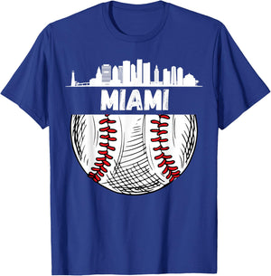 Vintage Miami Baseball Skyline Miami Baseball T-Shirt - T-Shirt | Royal