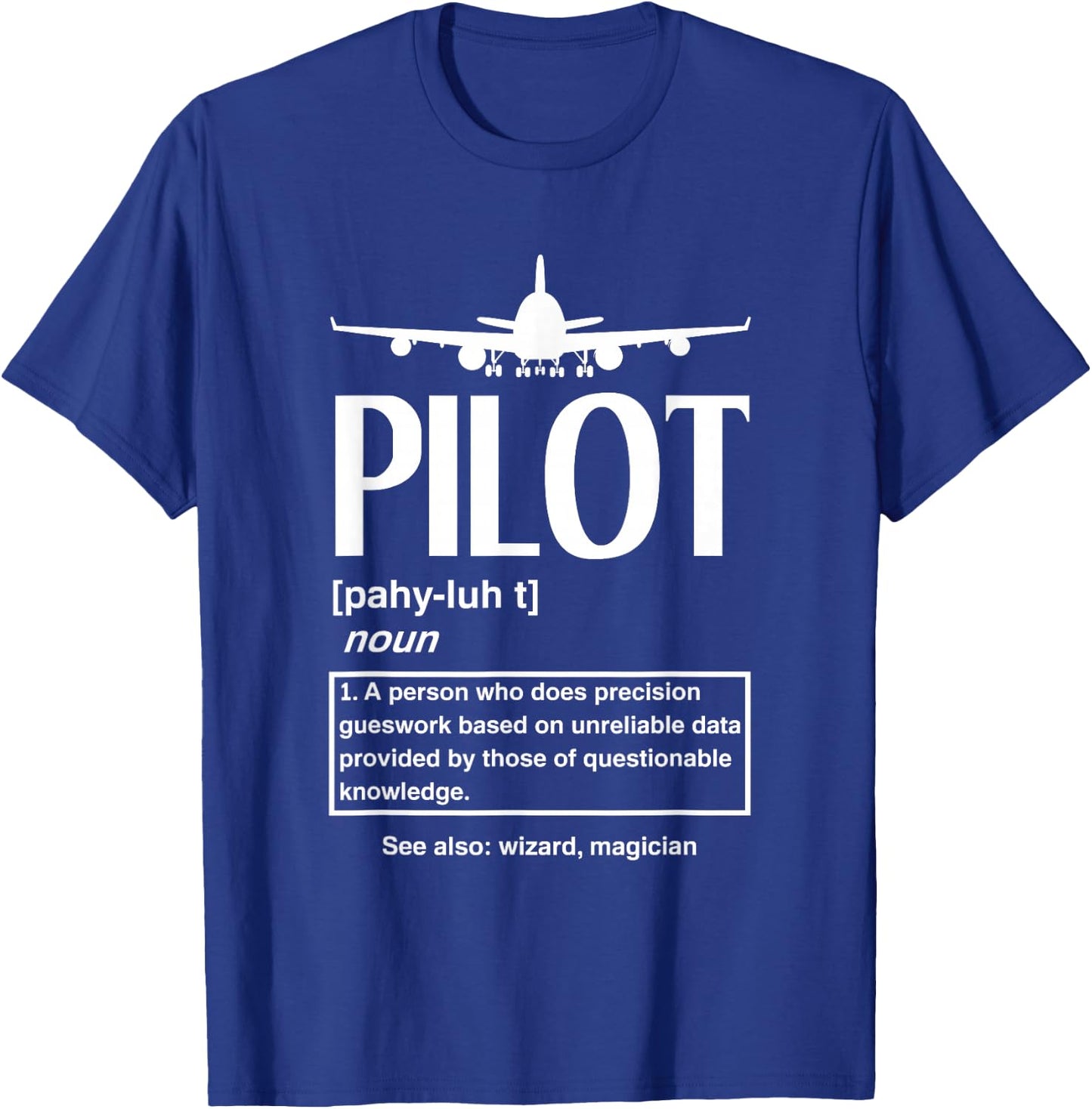 Funny Aviation Black Funny Pilot - Men's Small - Short Sleeve - Cotton 60% Polyester 40% - Funny Pilot Graphic - All Seasons T-Shirt - T-Shirt | Royal