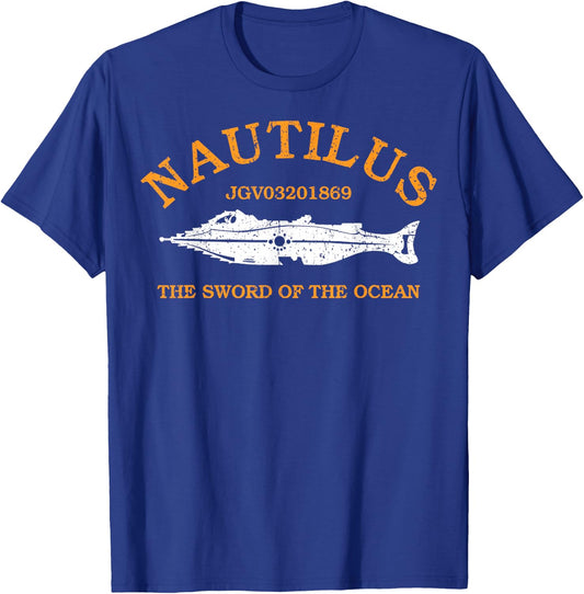 Vintage The Nautilus Black Retro Animal Graphic , -Adults, Small, Short Sleeve, Classic Fit, Cotton 90% Polyester 10% T-Shirt - T-Shirt | Royal