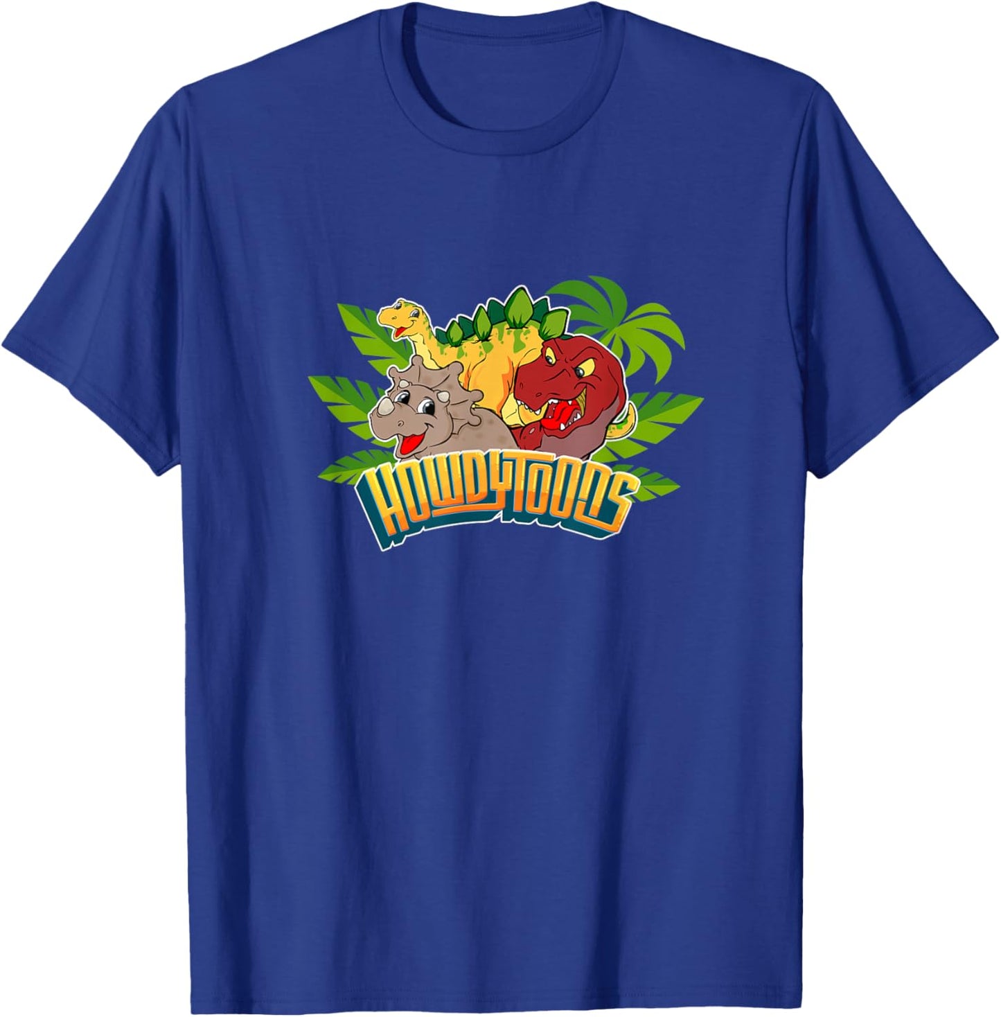 Howdytoons Dinostory: Terri vs T-Rex Kids Black Cartoon Tropical T-Shirt - T-Shirt | Royal