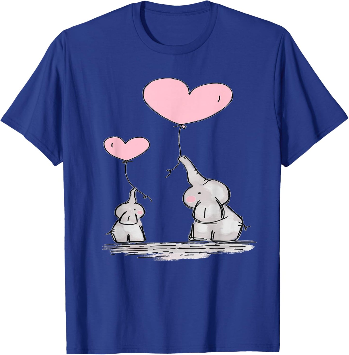 Cute Mom Baby Elephant Pink Heart Balloons T-Shirt - T-Shirt | Royal
