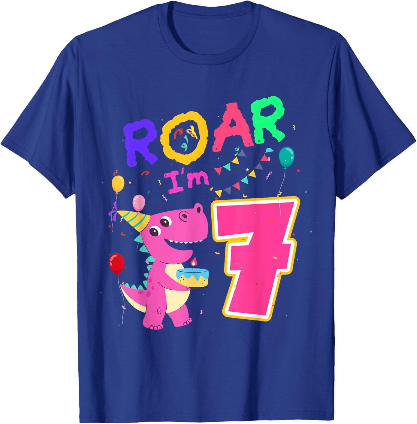 Dino Lover 7th Birthday Dinosaur Girl Party 7 Year Old B-Day T-Shirt - T-Shirt | Royal