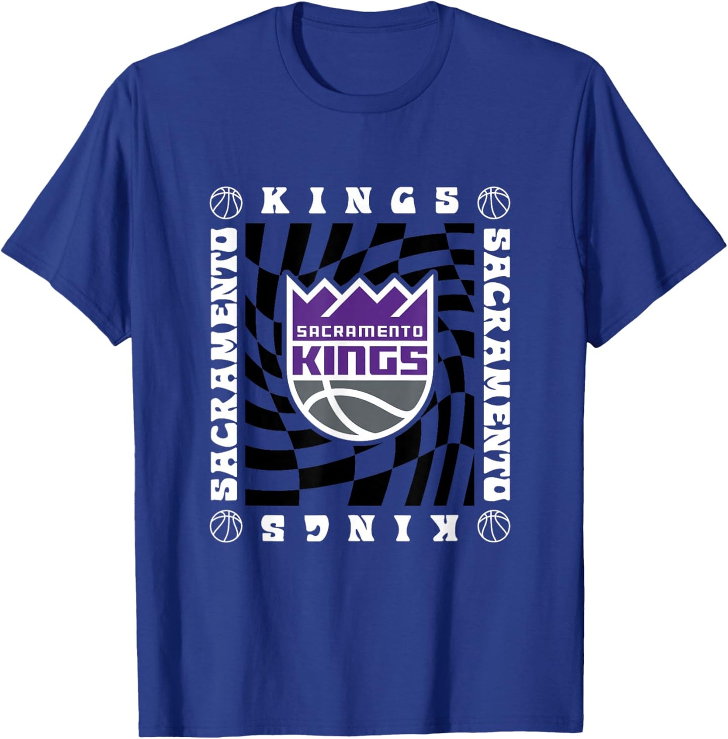 NBA Sacramento Kings Retro Checkerboard Wave T-Shirt - T-Shirt | Royal