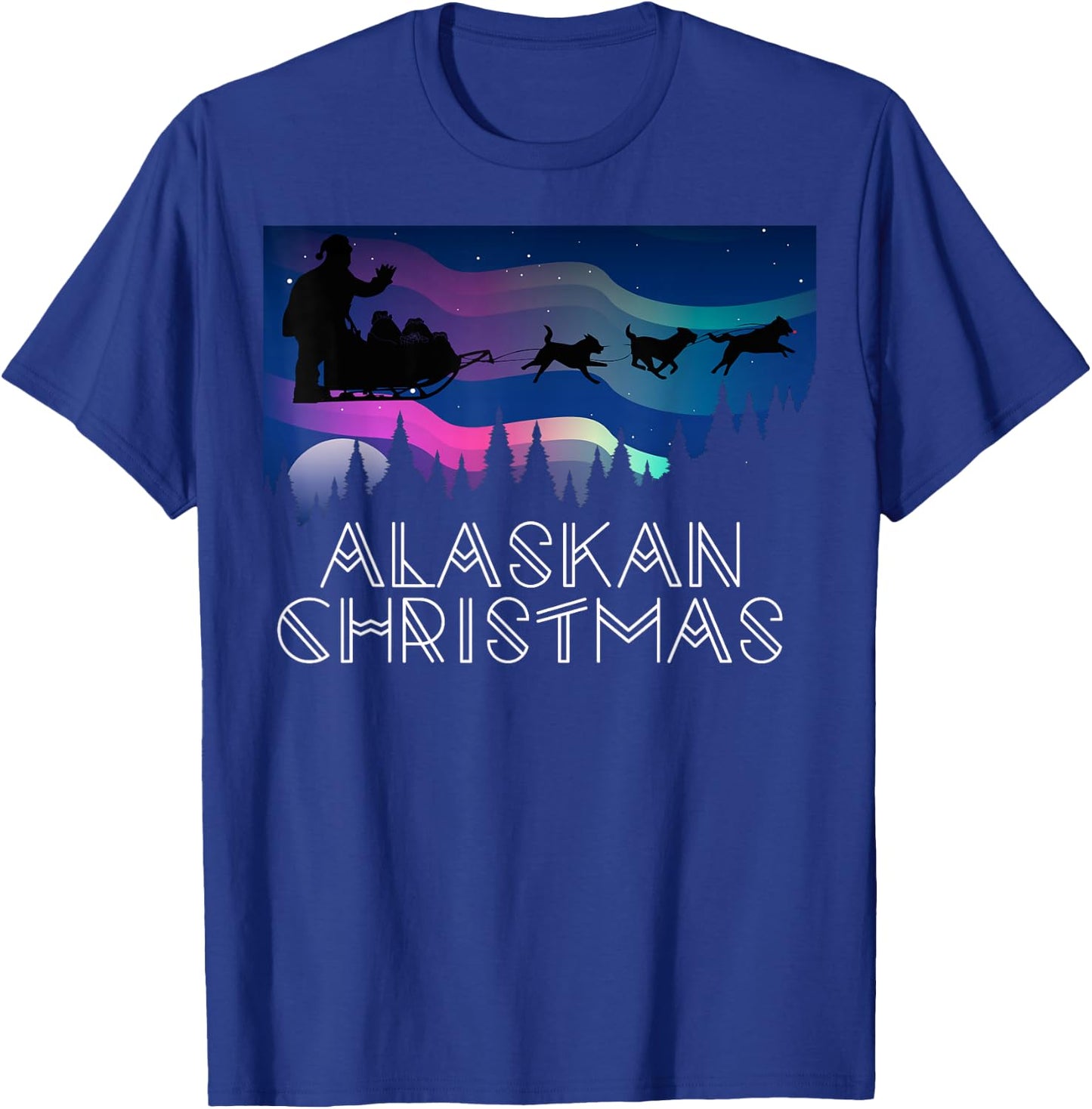 Alaskan Christmas Santa Dog Sled Aurora Borealis Women Kids T-Shirt - T-Shirt | Royal