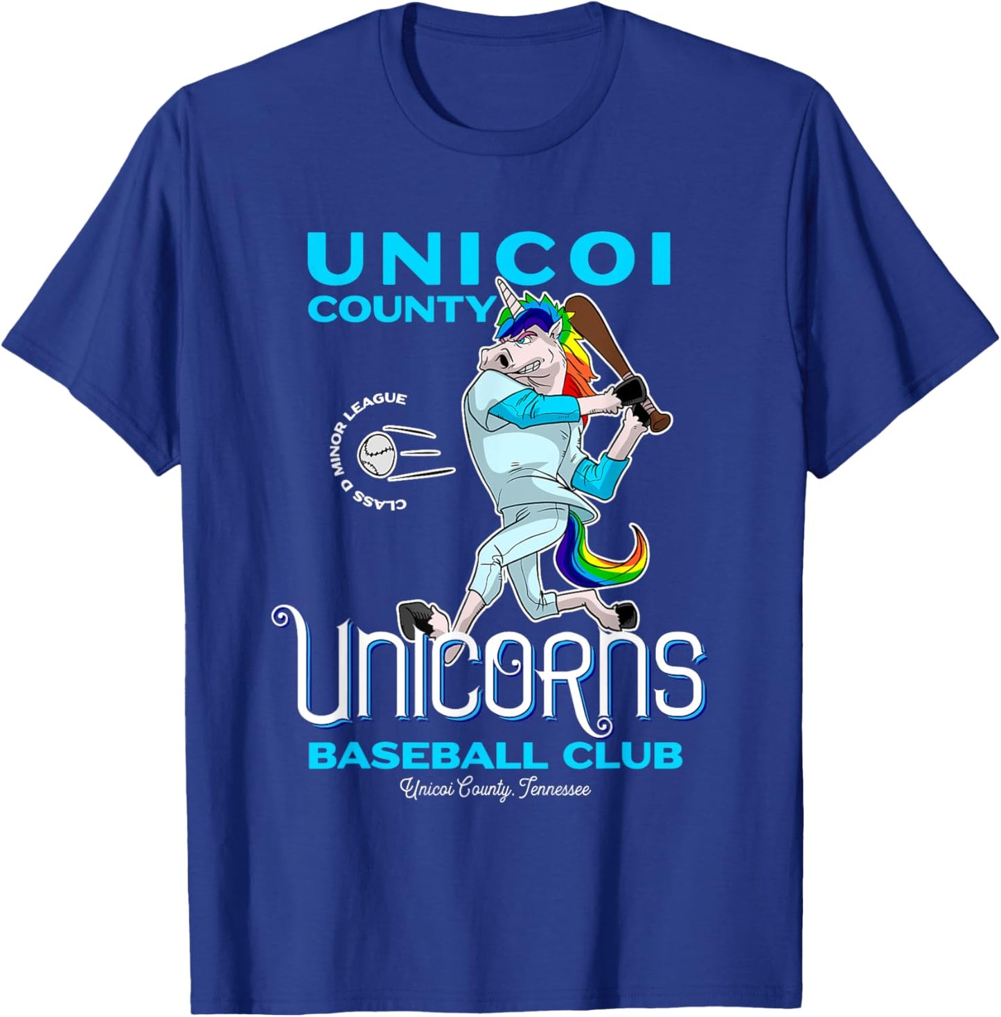 Unicoi County Unicorns Minor League Baseball Team T-Shirt - T-Shirt | Royal