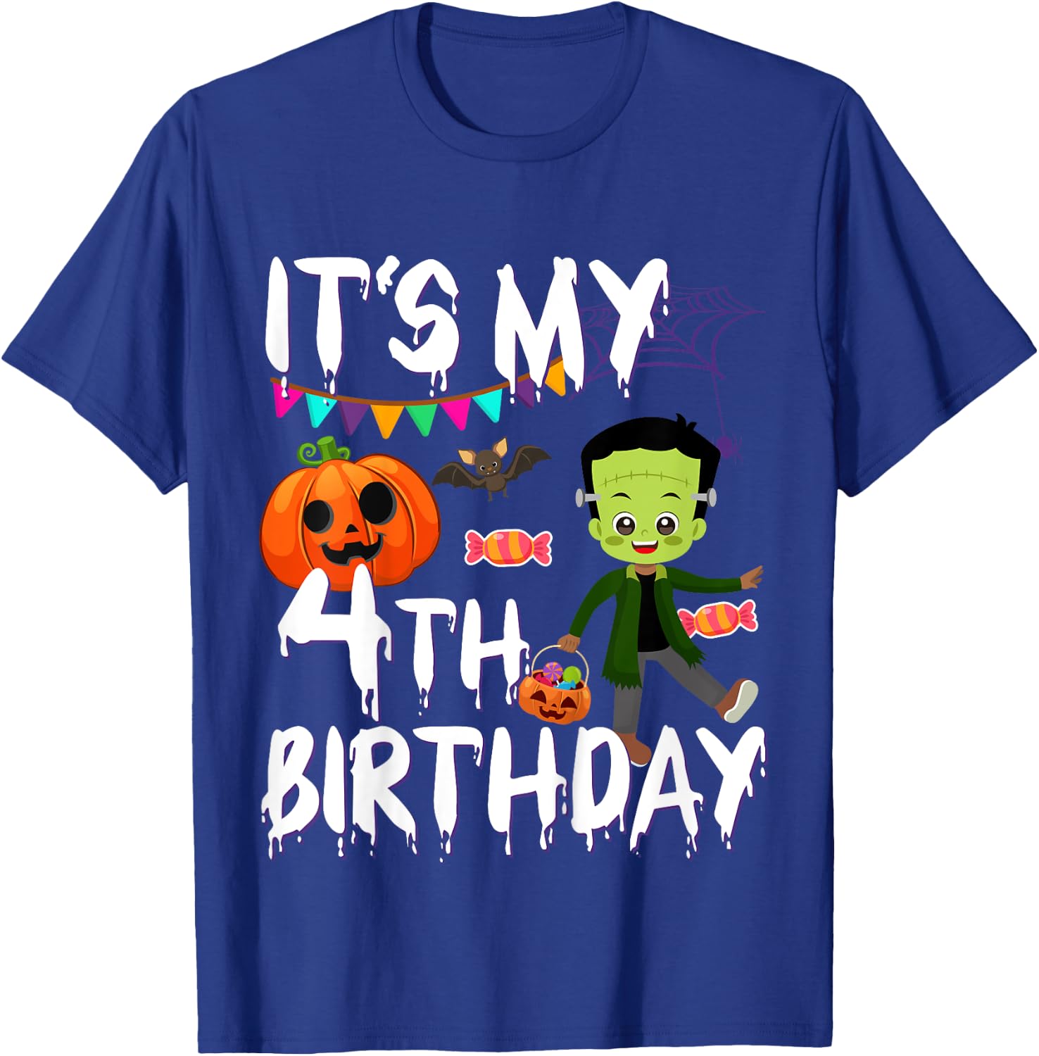 Kids 4th Birthday Monster Pumpkin Halloween Costume T-Shirt - T-Shirt | Royal