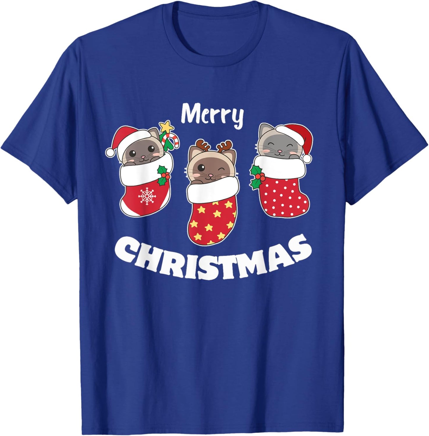 Cute Siamese Cats In Christmas Stockings For Christmas T-Shirt - T-Shirt | Royal