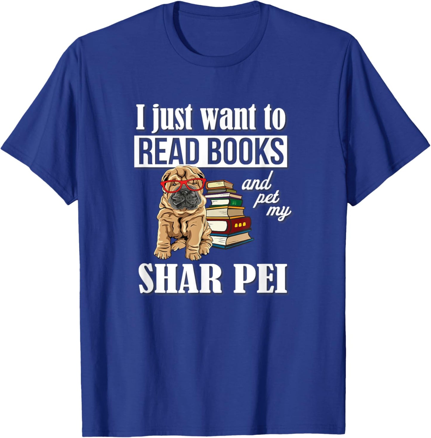 Kids Girls Funny Read Books & Pet Shar Pei Lover T-Shirt - T-Shirt | Royal