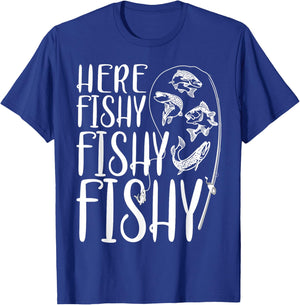 Funny Fishing Shirt Fisher Fisherman Here Fishy Men Boys T-Shirt - T-Shirt | Royal