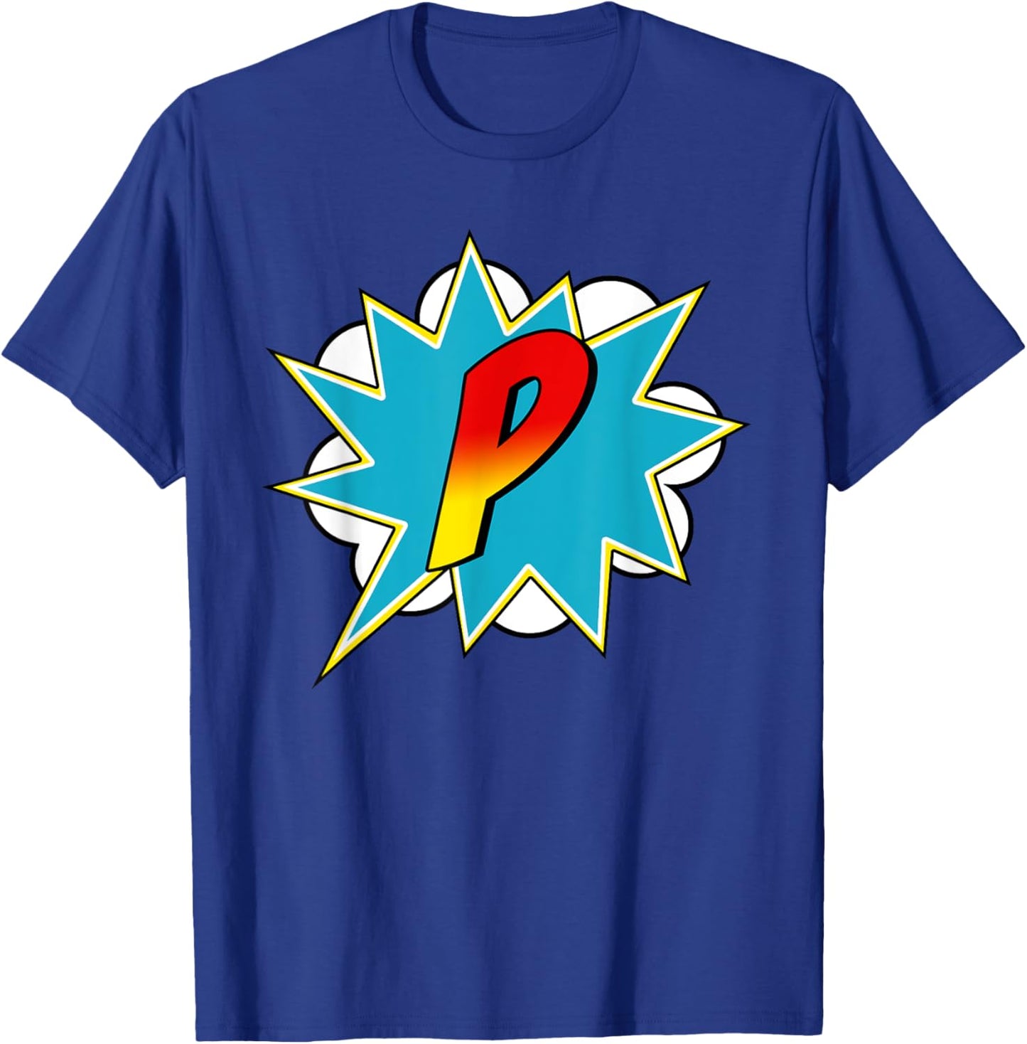Letter P Superhero Name Comic Letter Retro Costume T-Shirt - T-Shirt | Royal
