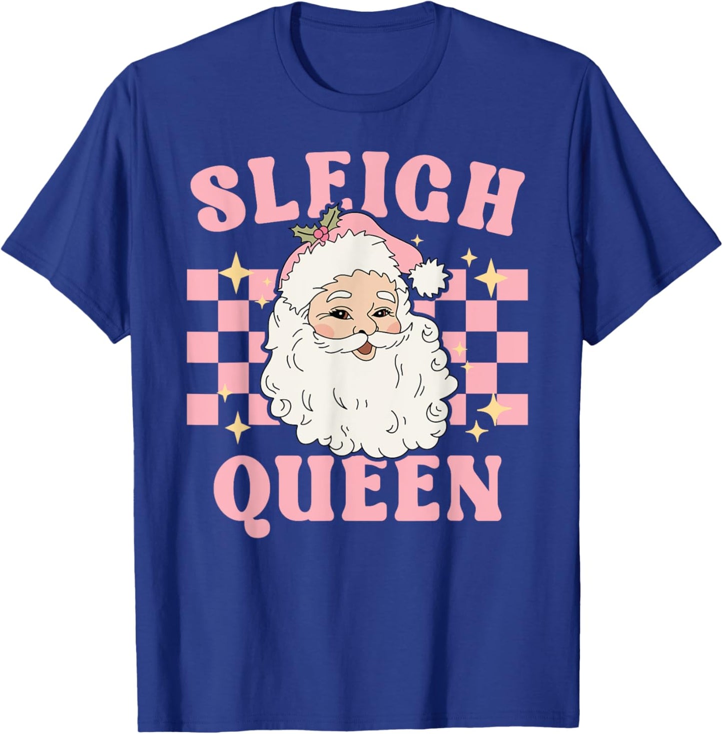 Groovy Vintage Pink Santa Cute Christmas Sleigh Queen T-Shirt - T-Shirt | Royal