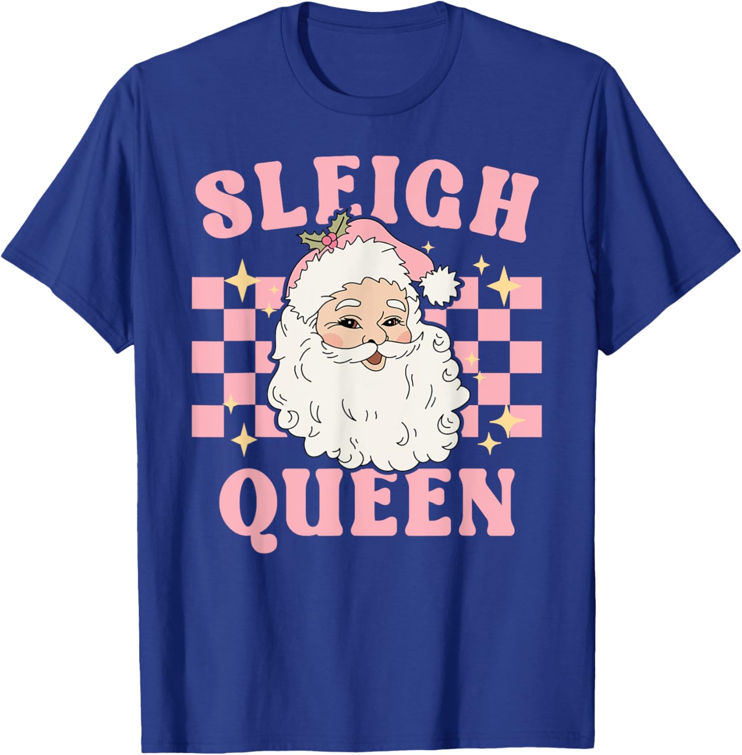 Groovy Vintage Pink Santa Cute Christmas Sleigh Queen T-Shirt - T-Shirt | Royal