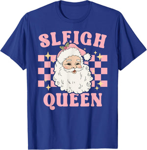 Groovy Vintage Pink Santa Cute Christmas Sleigh Queen T-Shirt - T-Shirt | Royal