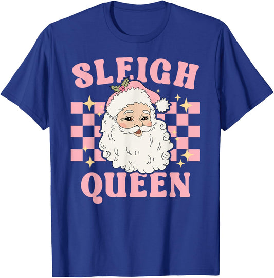 Groovy Vintage Pink Santa Cute Christmas Sleigh Queen T-Shirt - T-Shirt | Royal