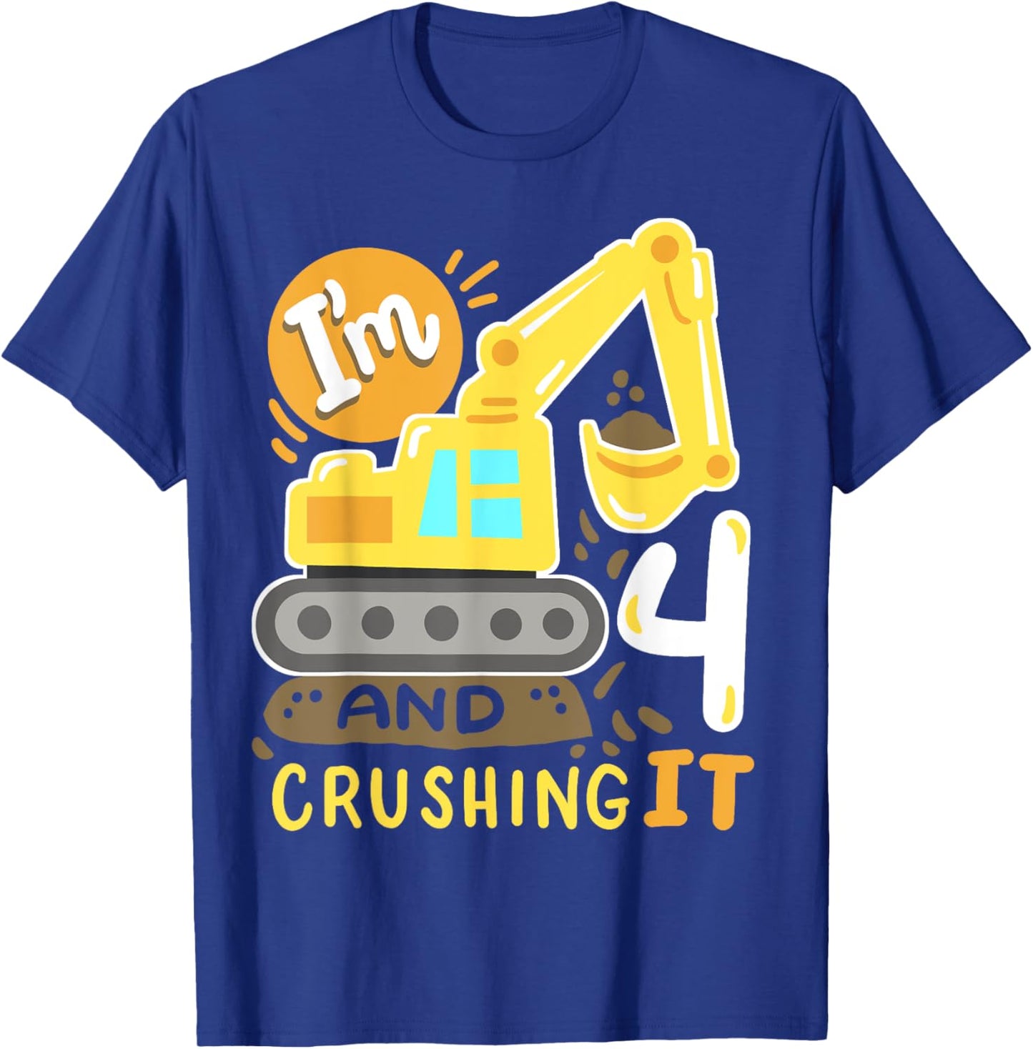 Kids 4th Construction Birthday Party I'm 4 Crushing It Boys T-Shirt - T-Shirt | Royal