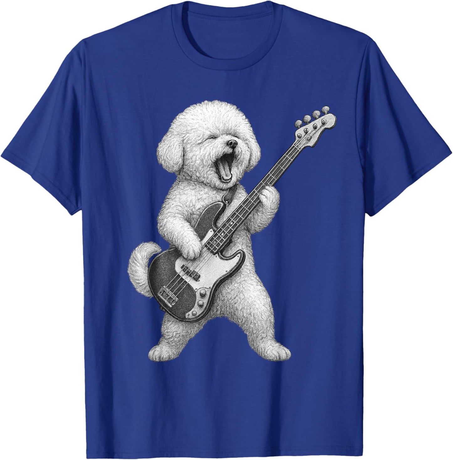 Bichon Frise Playing Bass Guitar Rock Music Dog Lover Men Women Kids T-Shirt - T-Shirt | Royal