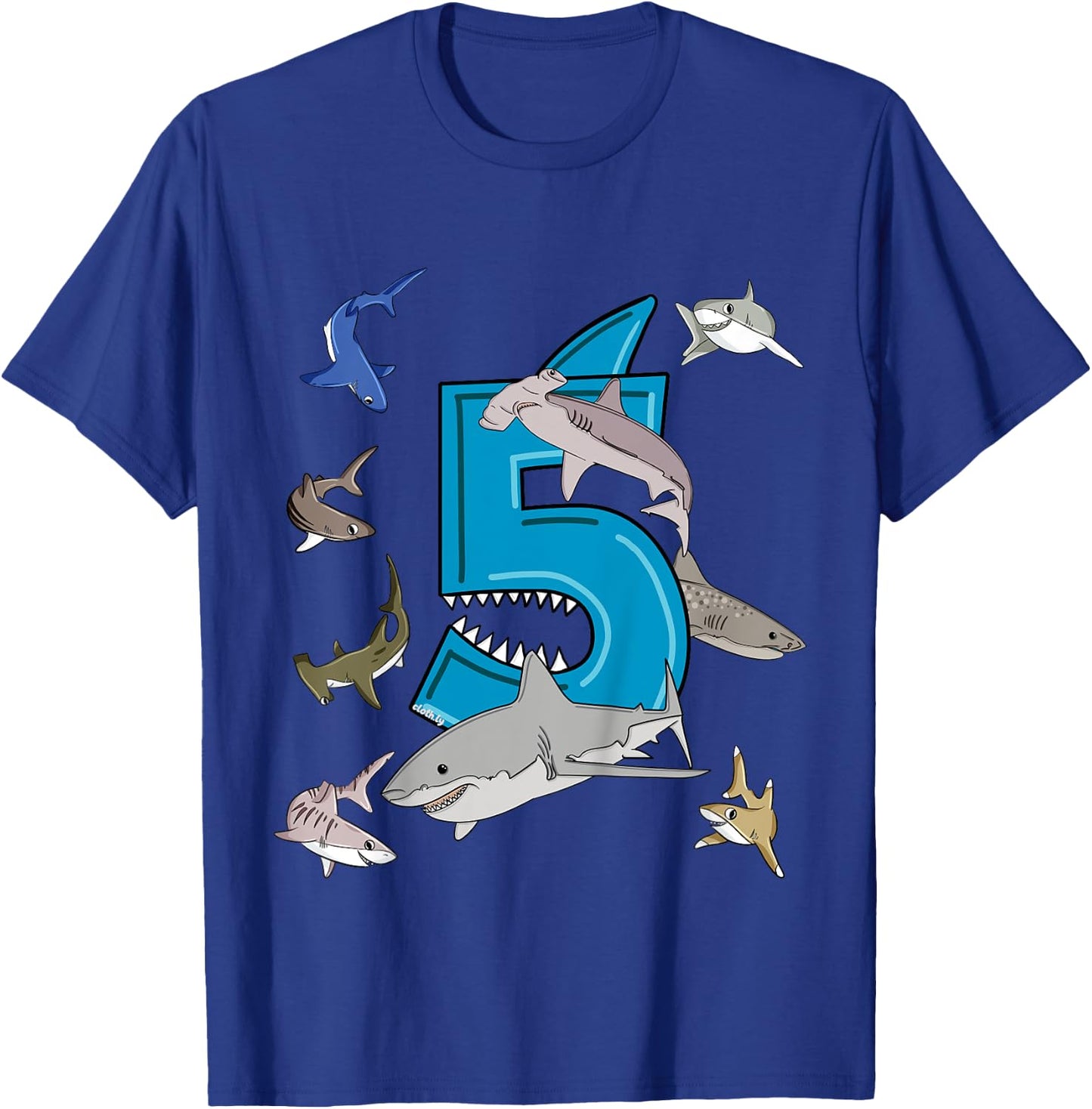 5th Birthday boys shark white shark T-Shirt - T-Shirt | Royal