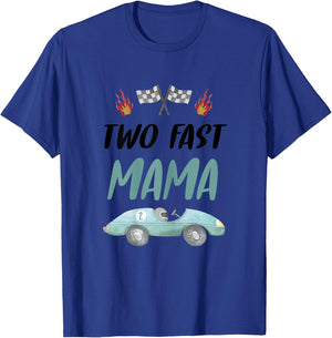 Mama Mom 2nd Birthday Two Fast Race Car Second Bday Party T-Shirt - T-Shirt | Royal