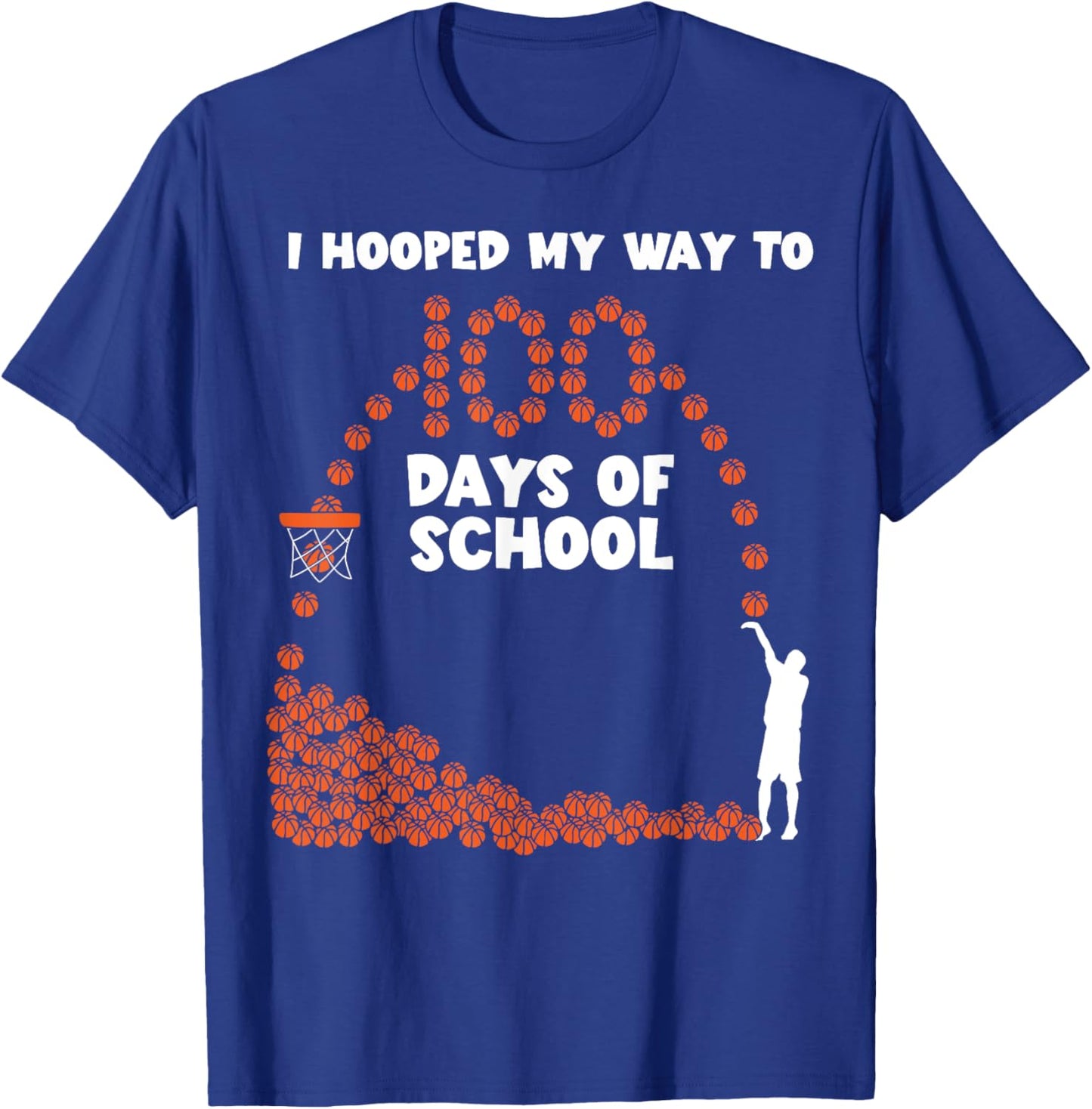 Hooped My Way 100 Days School Basketball 100th Day Boys Kids T-Shirt - T-Shirt | Royal
