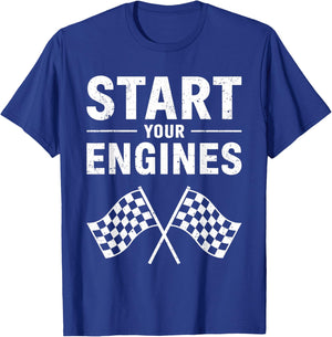 Start Your Engines Shirt Checkered Flag Men Women Racing Day T-Shirt - T-Shirt | Royal