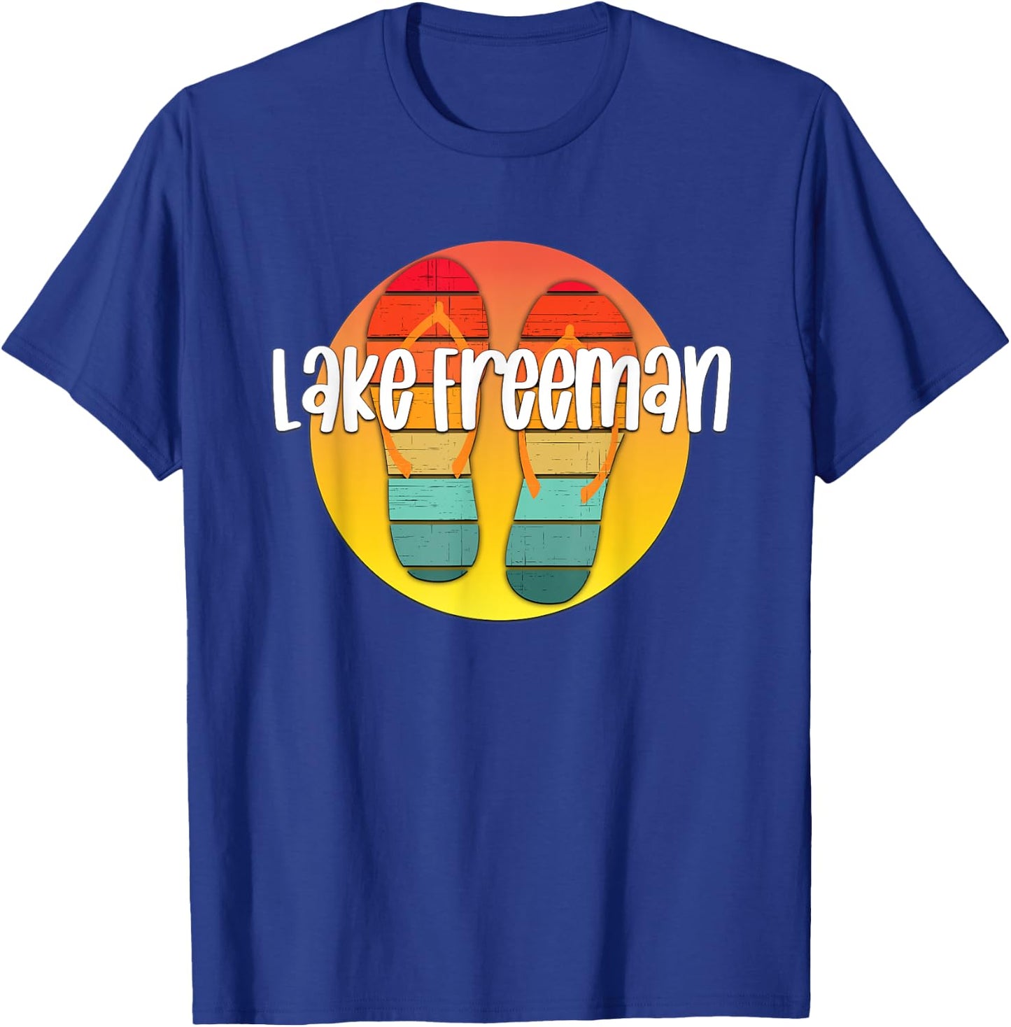 Lake Freeman Indiana Retro Flipflop Sunset Graphic T-Shirt - T-Shirt | Royal