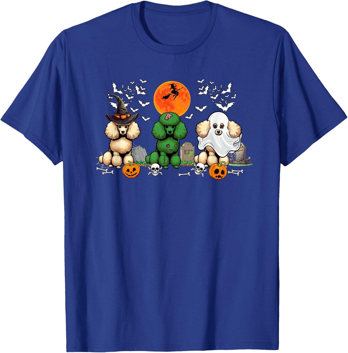 Three Halloween Poodles Cosplay Witch Zombie Boo Lover T-Shirt - T-Shirt | Royal